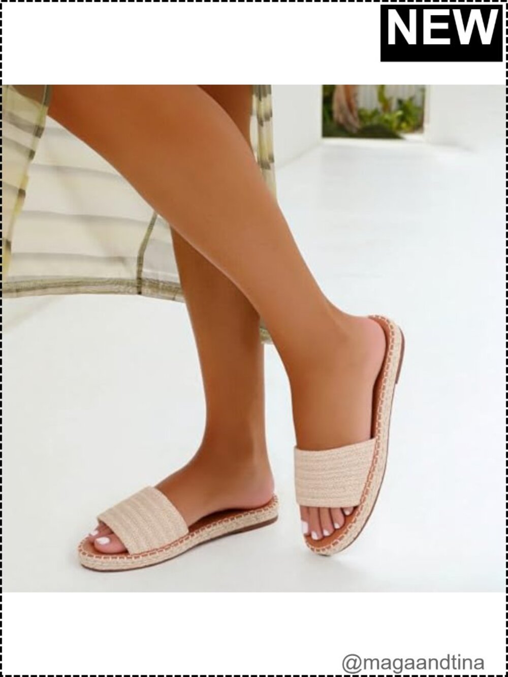 Women's Raffia Espadrille Slide Sandals - Woven Jute Flat Summer Sandals - Picture 2 of 6